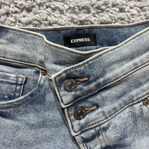 Express Jeans Womens 0 High Rise Skinny Cropped Exposed Button Fly Distressed - Picture 2 of 4